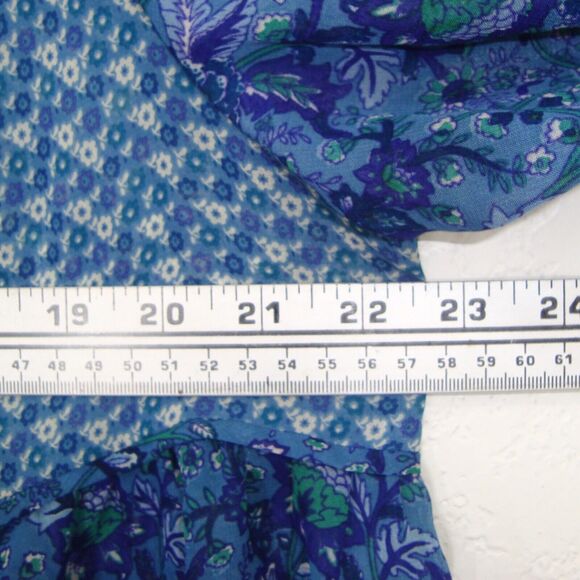 Susan Lucci Boho Blue Floral Chiffon 1/4 Button Front Long Sleeve Blouse Size L - Picture 4 of 11